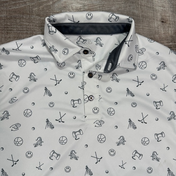 Swannies Chubbs Polo All Over Print Fog Navy Lightweight Stretch Men's Size S - Picture 3 of 12